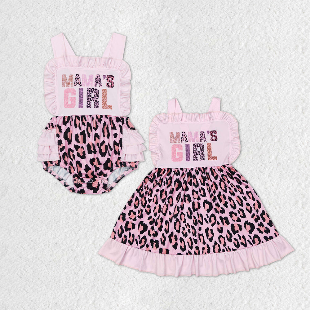 Mama's Girl Pink Leopard Ruffle Sibling Dress Romper