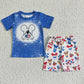 Baby boy 4th of July Blue Shirt Castle Shorts Set