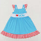 Baby Girl Embroidery I Love Mom Blue Sibling Dress Romper