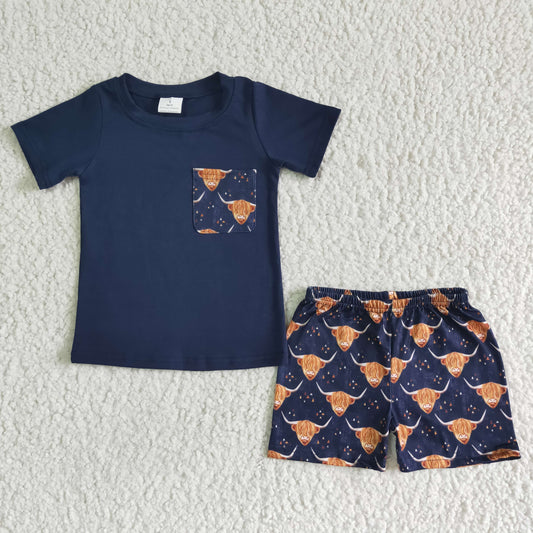 Promotion Baby Boy Western Cow Pocket Shorts Outfit