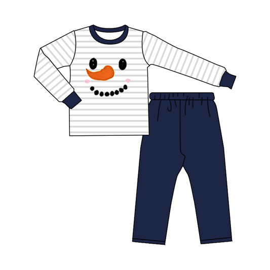 Baby Boy Snowman Christmas Stripes Pants Set