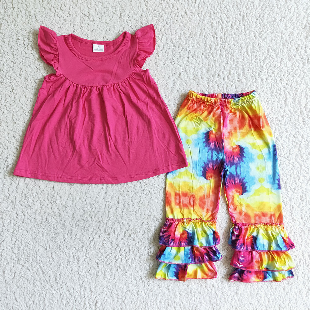 Promotion Baby Girl Pink Tops Tie Dye Pants Outfit