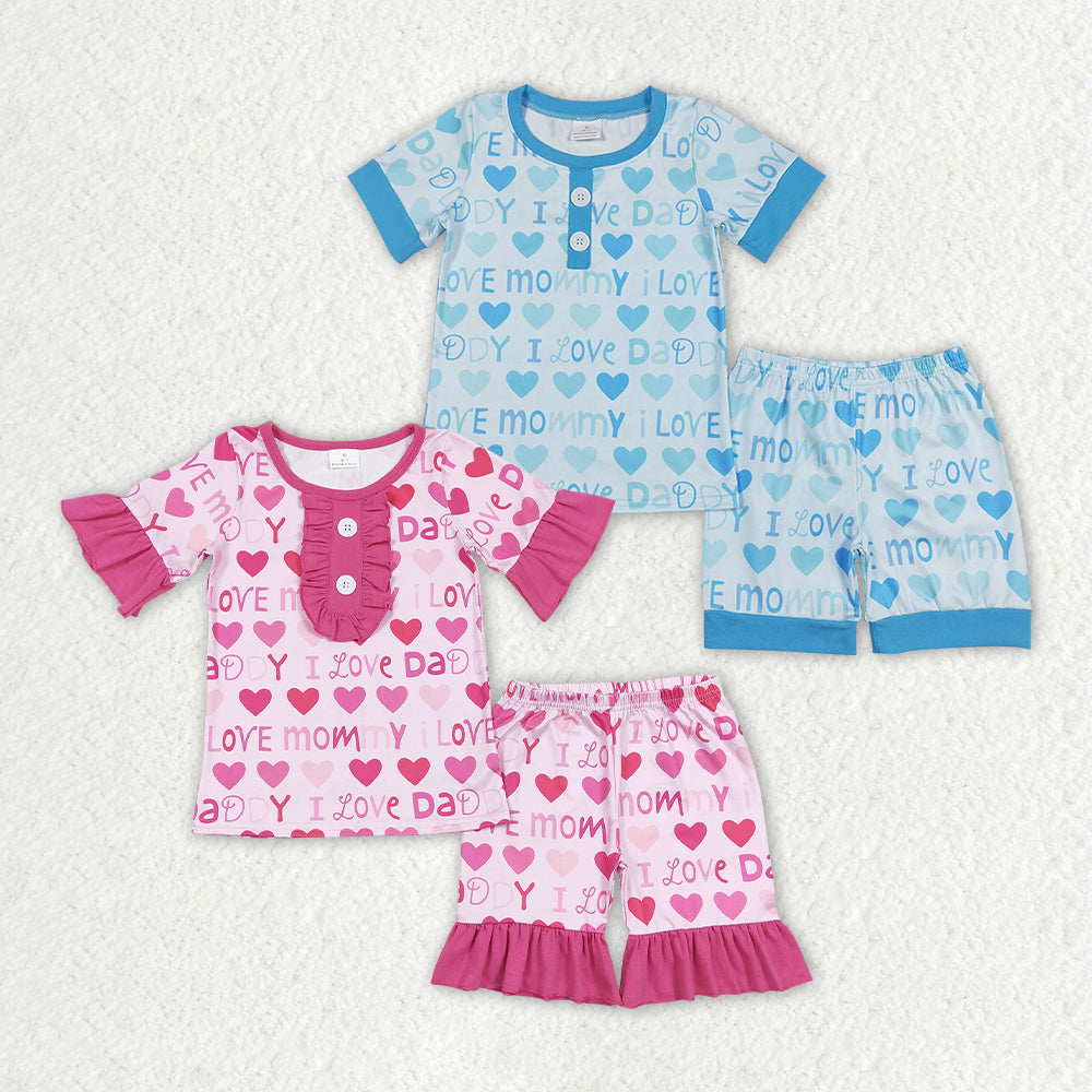 Baby Boy Girl I Love Mom Dad Sibling Pajamas Summer Set