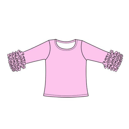 Baby Girl Ruffle Long Sleeves Light Pink Cotton Icing Shirt Tops Moq 5