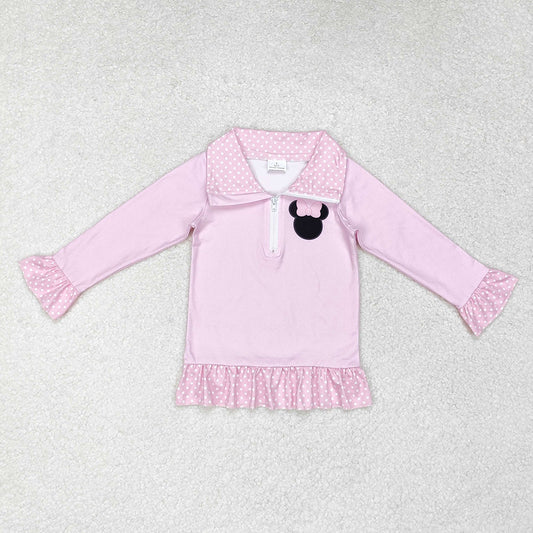 Baby Girl Pink Cartoon Zipper Long Sleeves Shirts Tops