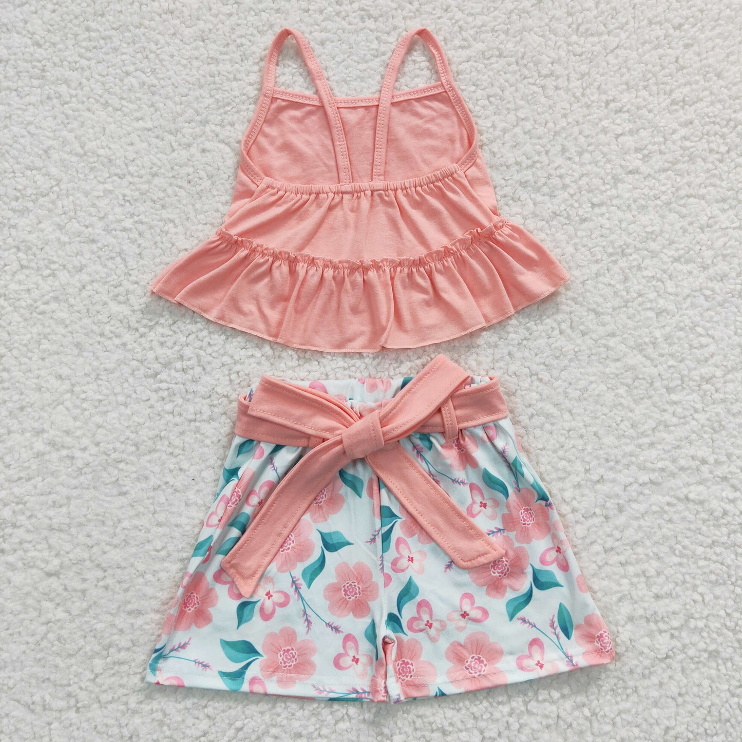 Promotion Baby Girl Halter Tops Floral Belt Shorts Summer Outfit