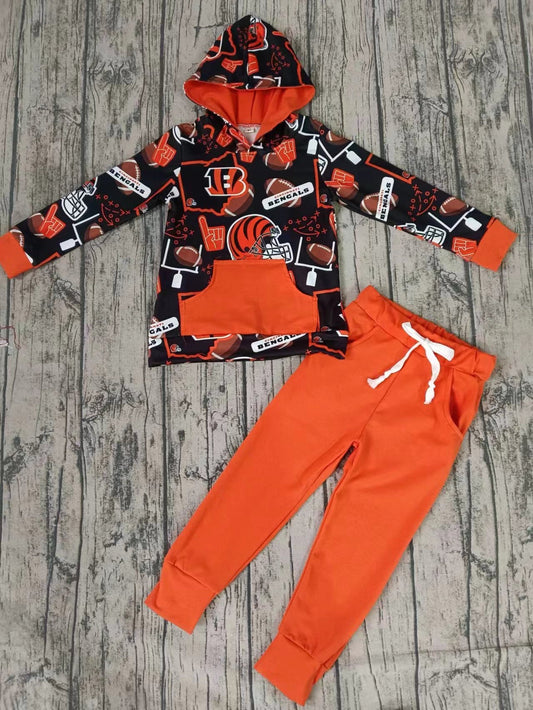 Baby Boy Long Sleeves Hoodie Shirt Football Team Pants Clothes Set Moq 5
