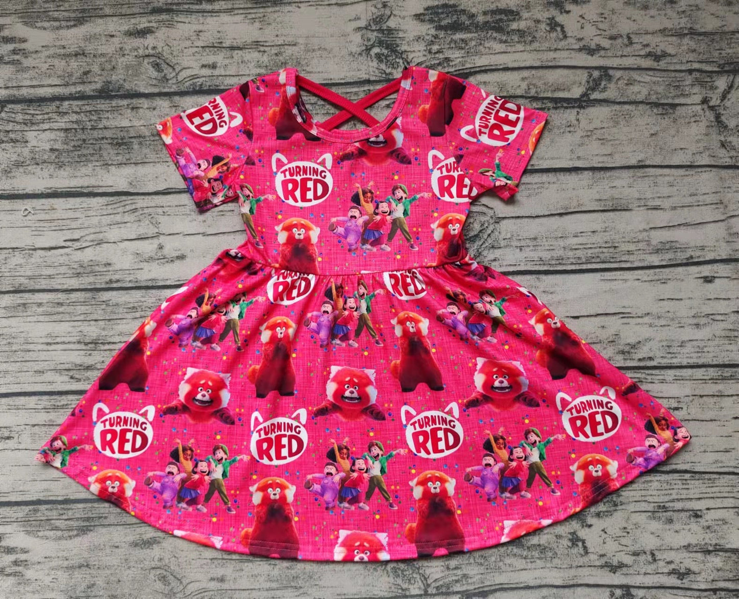 Promotion Baby Girl Summer Short Sleeves Cartoon Red Twirl Dress