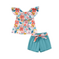 Baby girls floral pom pom top shorts summer sets