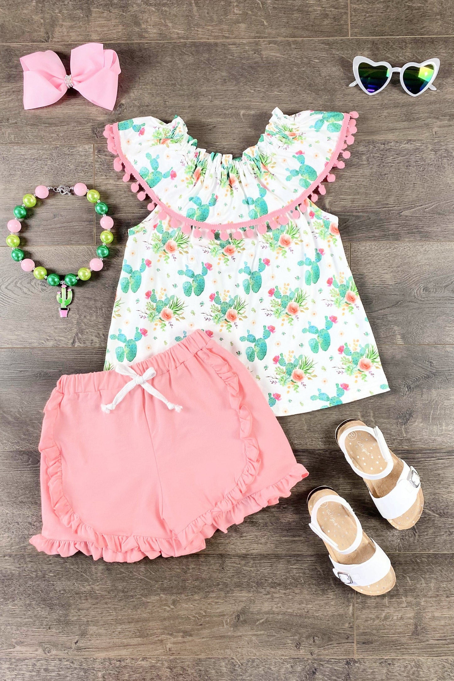 Promotion Baby Girl Cactus Pink Shorts summer sets