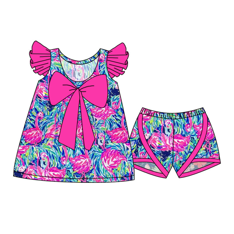 Promotion Baby girls flamingo floral shorts sets