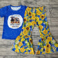 Promotion Baby Girl Blue Shirt Sunflower Bell Pants Set