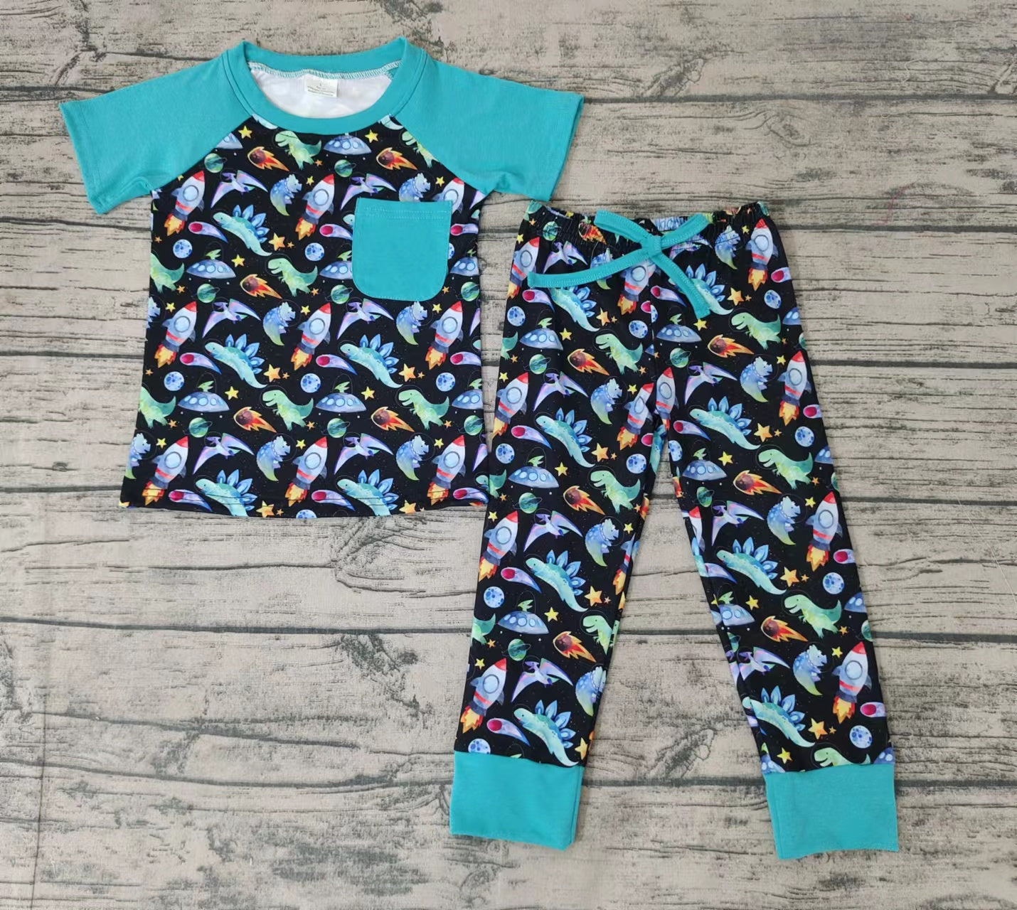 Promotion Baby Boy Dinosaurs Pocket Shirt Pants Set