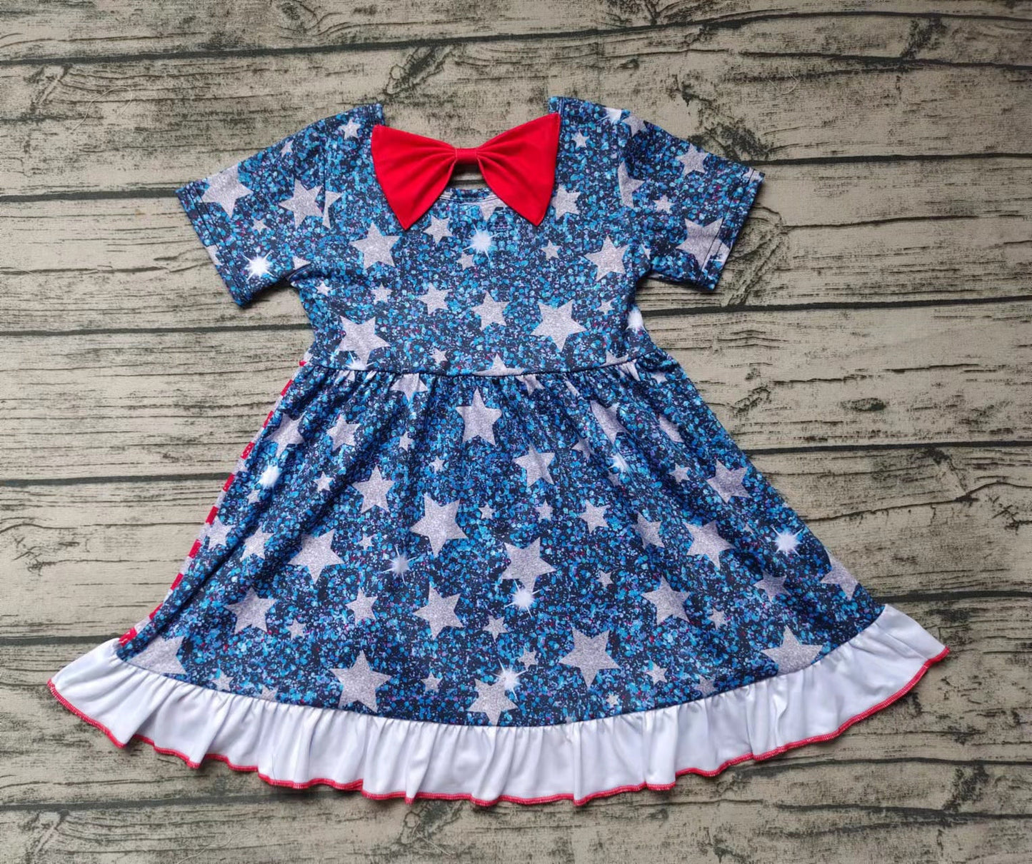 Promotion July 4th Baby Girl Summer Stars Stripe Twirl Dress