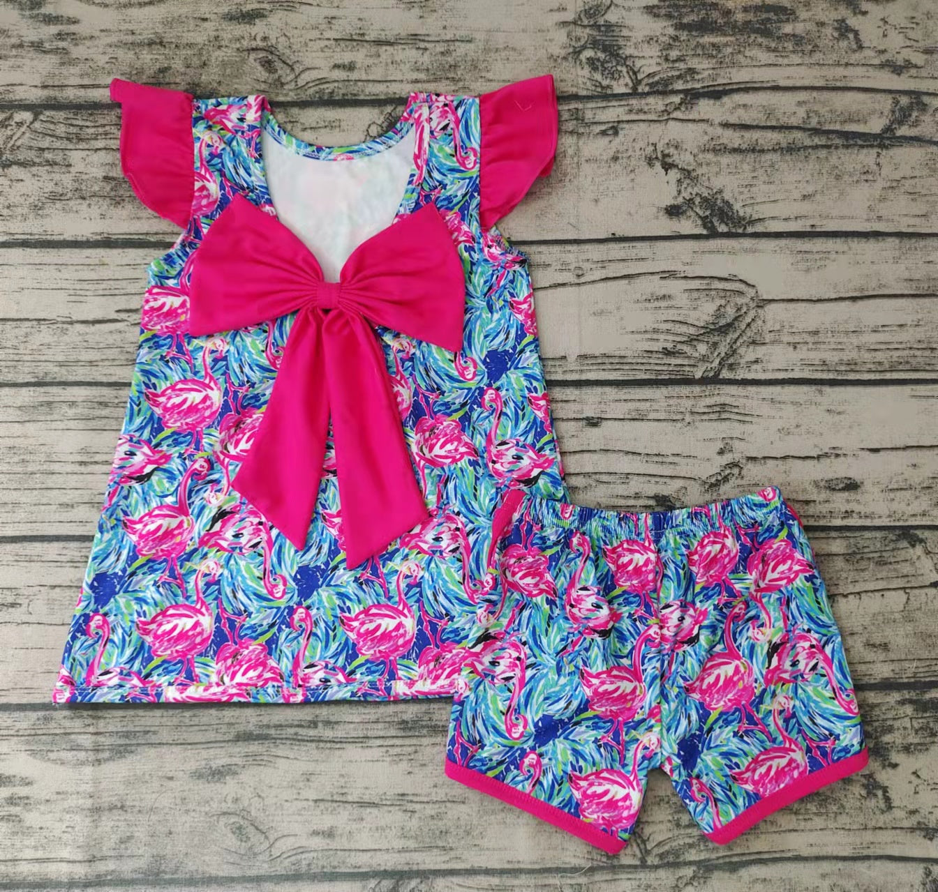 Promotion Baby girls flamingo floral shorts sets