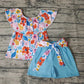 Baby girls floral pom pom top shorts summer sets