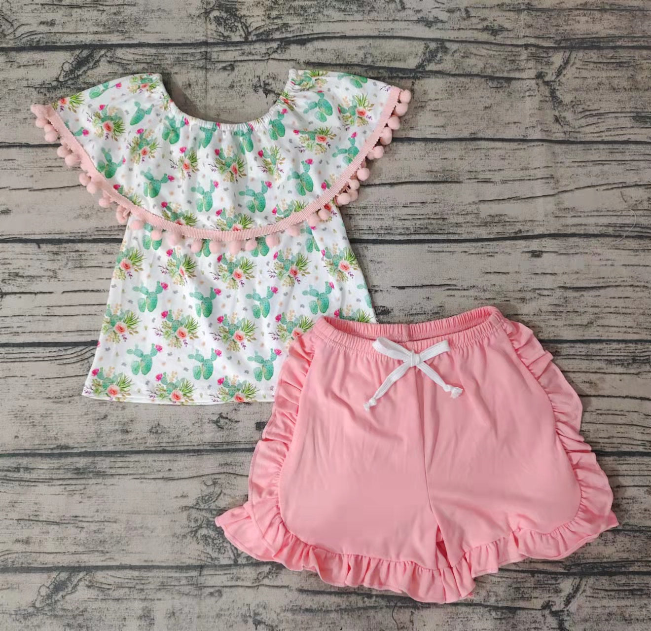 Promotion Baby Girl Cactus Pink Shorts summer sets