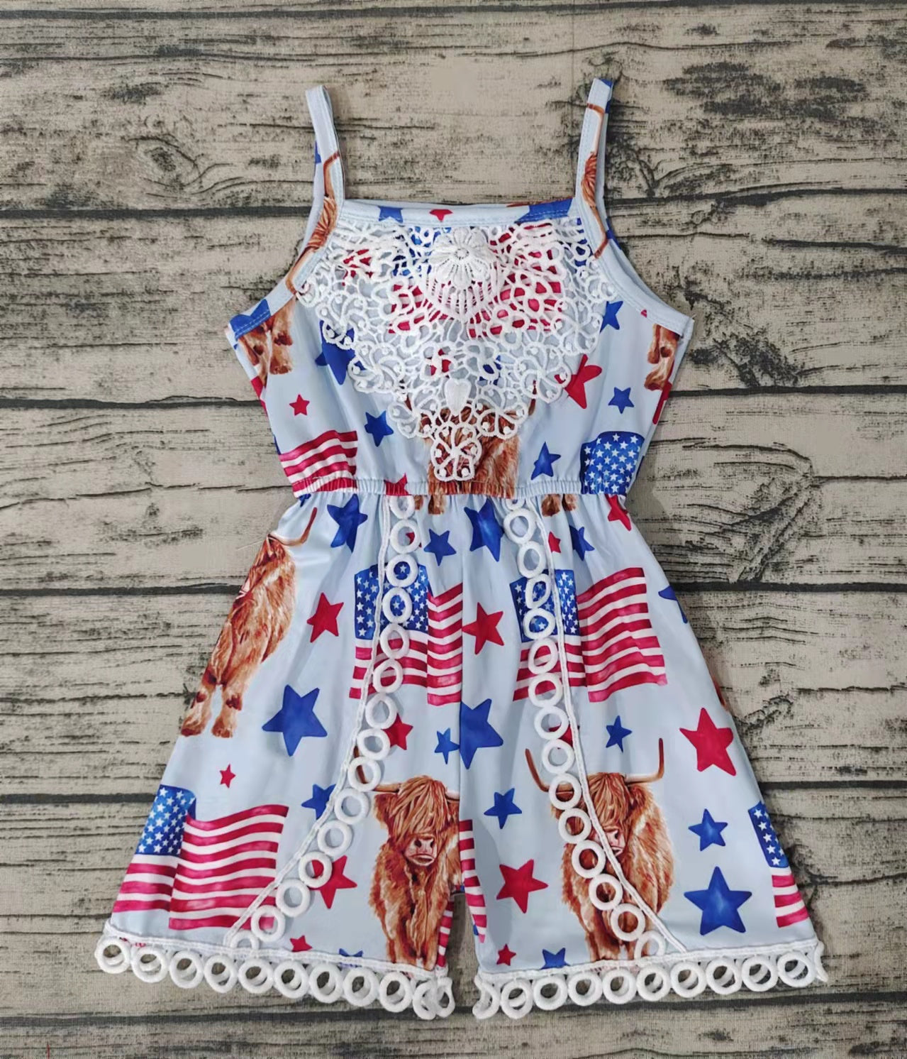 Promotion Baby Girls July 4th Cow Stars Jumpsuit