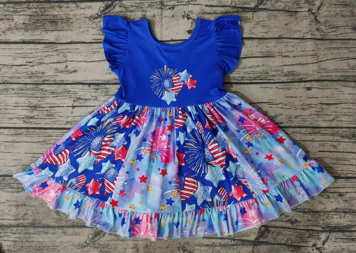 Promotion Baby Girl July 4th Stars Blue Twirl Dress