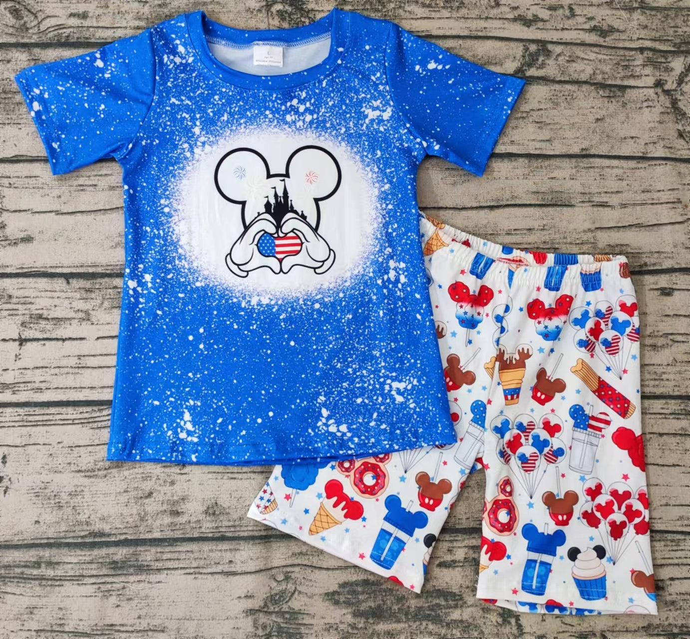 Baby boy 4th of July Blue Shirt Castle Shorts Set