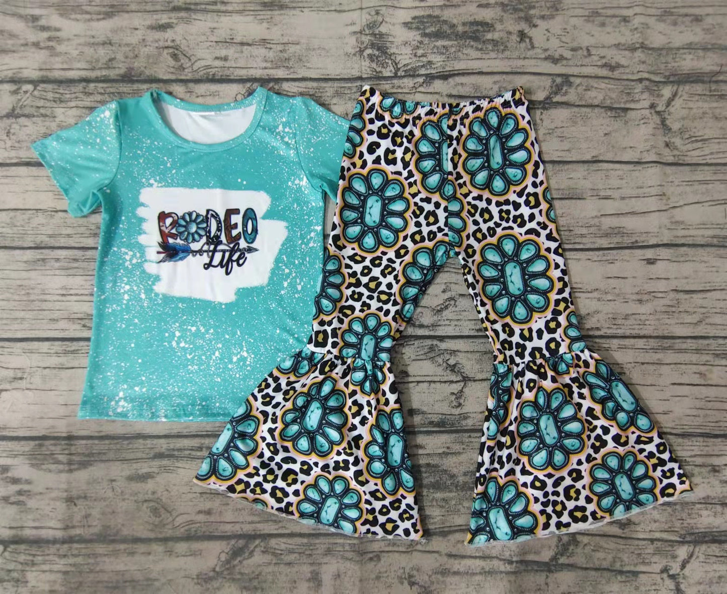 Promotion Baby Girl Rodeo Leopard Bell Pants Western Set