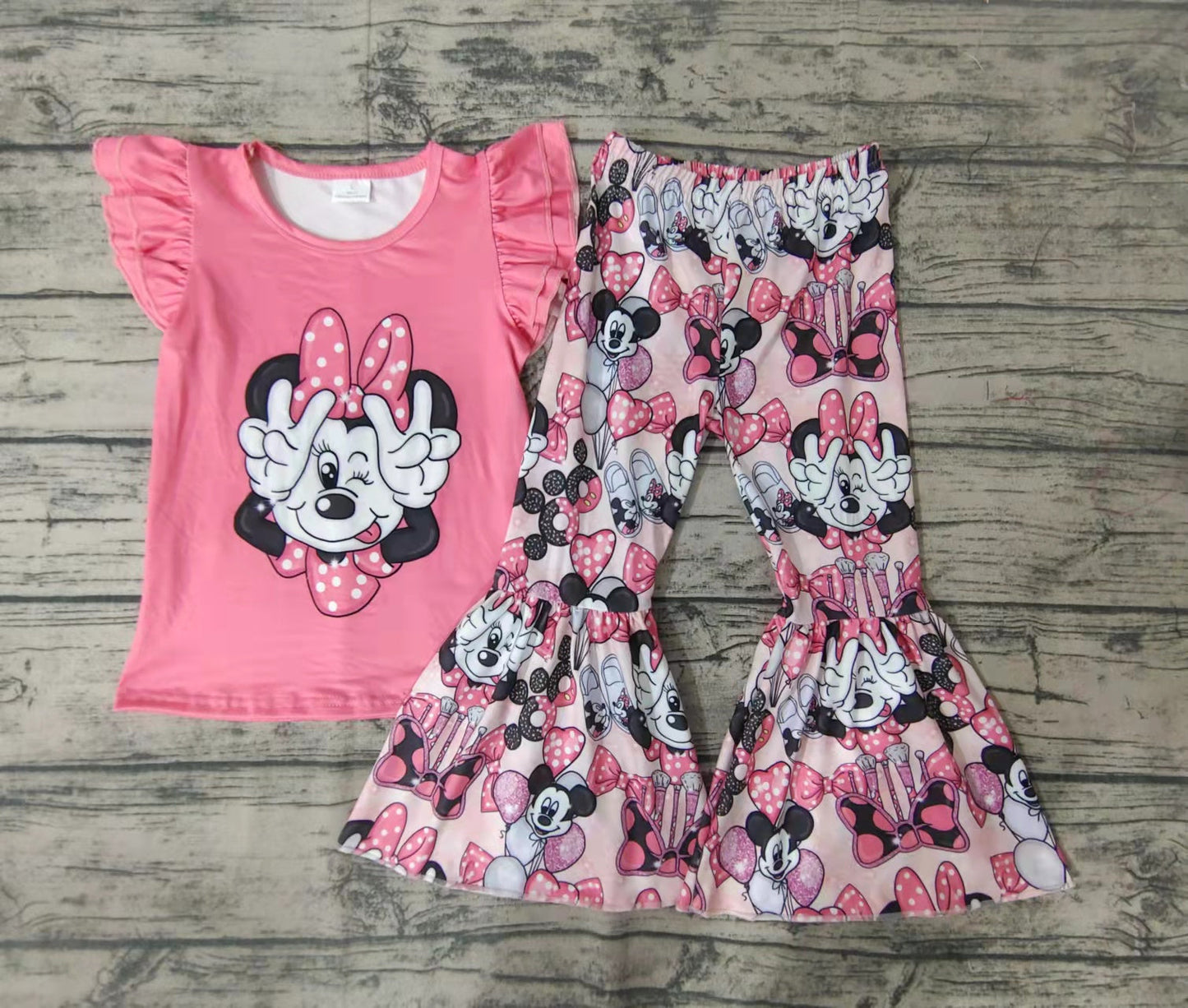 Promotion Baby Girl Mouse Pink Shirt Bell Pants Outfit