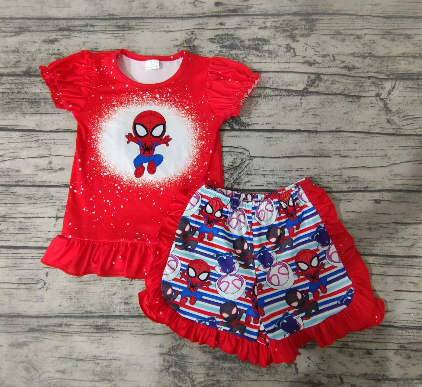 Promotion Baby Girl Cartoon Red Shirt Shorts Set