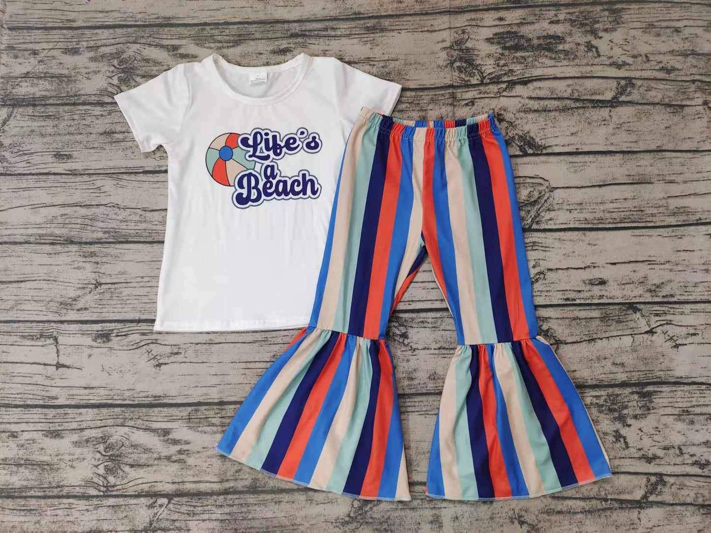 Promotion Baby Girl Beach Ball Shirt Stripe Bell Pants Set