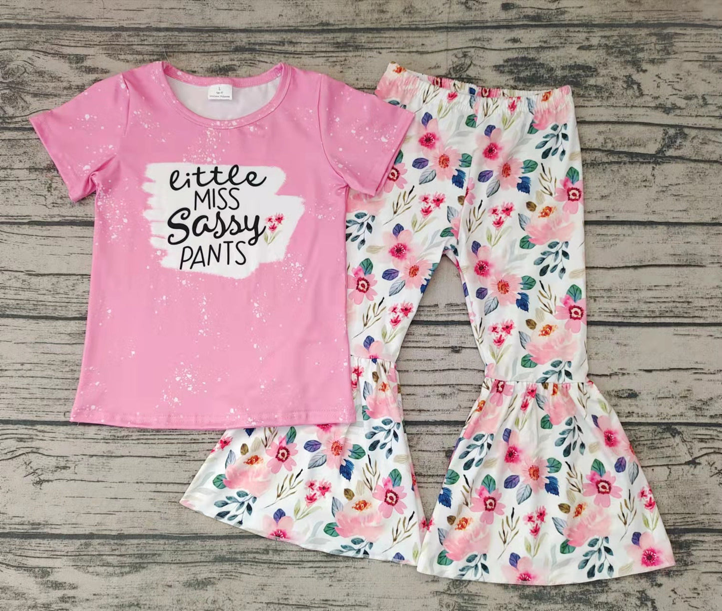 Promotion Baby Girl Pink Sassy Shirt Floral Bell Pants Set