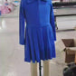 Baby Girl Long Sleeves Zipper Knee Length Yoga Active Blue Dress RTS