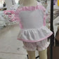 Baby Girls Infant Straps Embroidery Rabbits Easter Ruffle Romper RTS