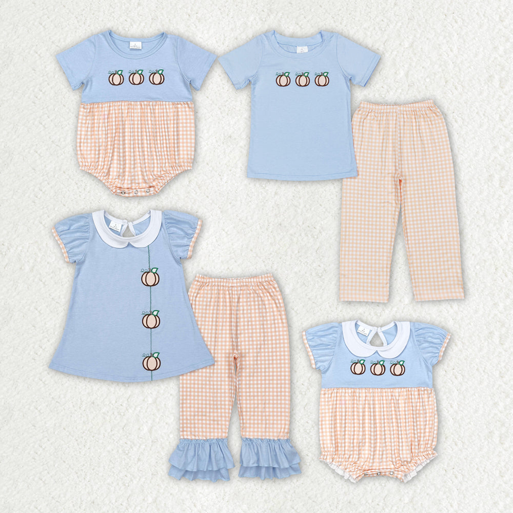 Baby Girl Boy Girl Embroidery Pumpkins Sibling Romper Clothes Set