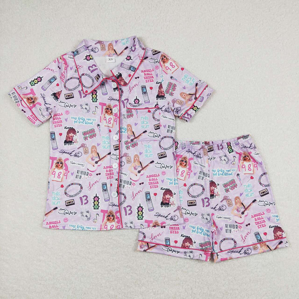 Mommy & Me Baby Girl Adult Singer Buttons Top Shorts Pajamas Set