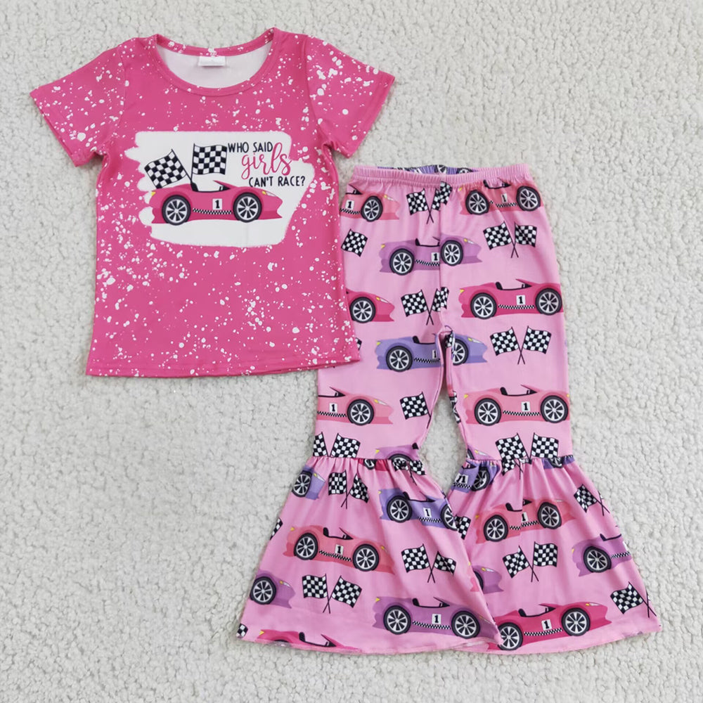 Baby Girl Short Sleeves Car Sibling Sister Dresses Pink Set