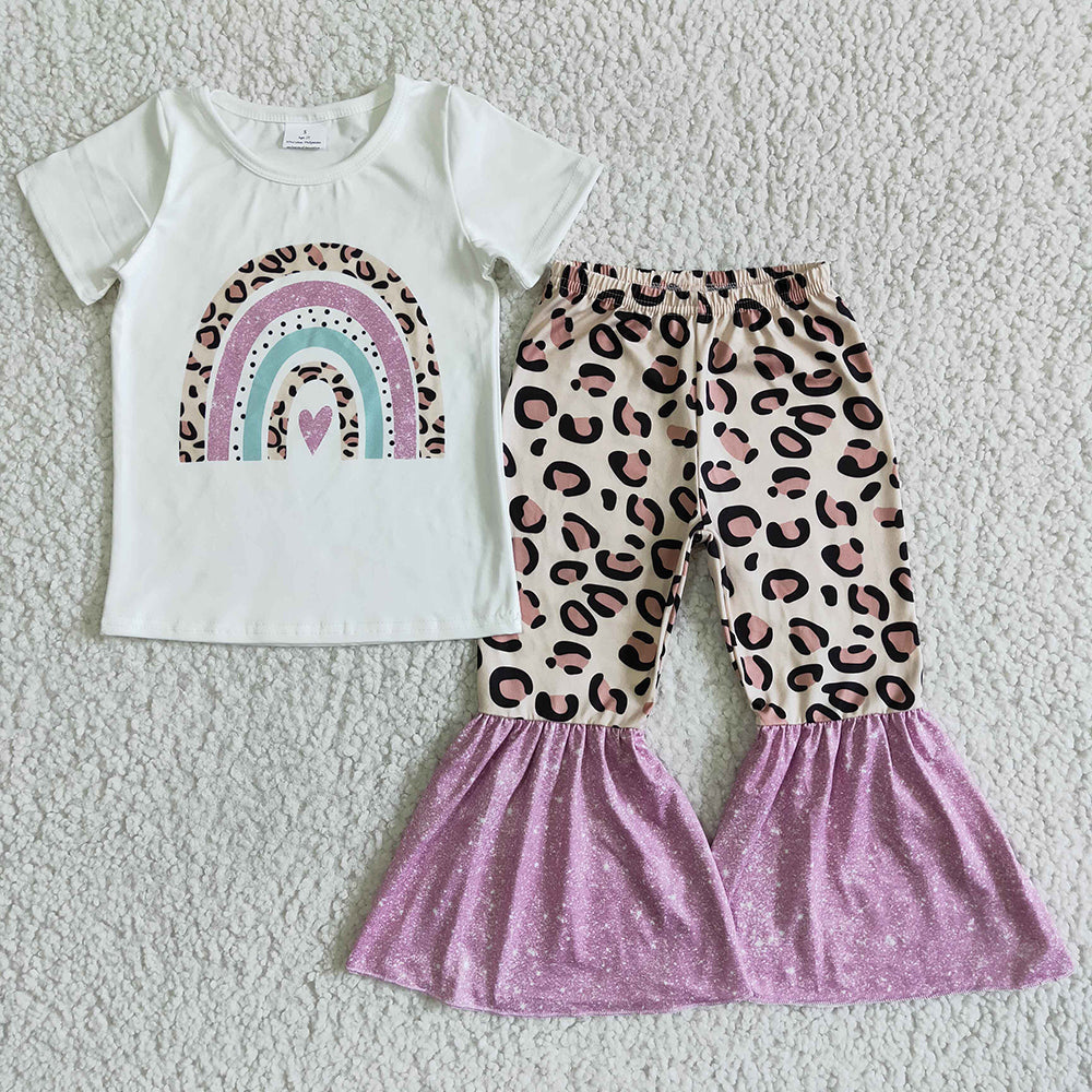 Promotion Baby Girl rainbow leopard bell pants set