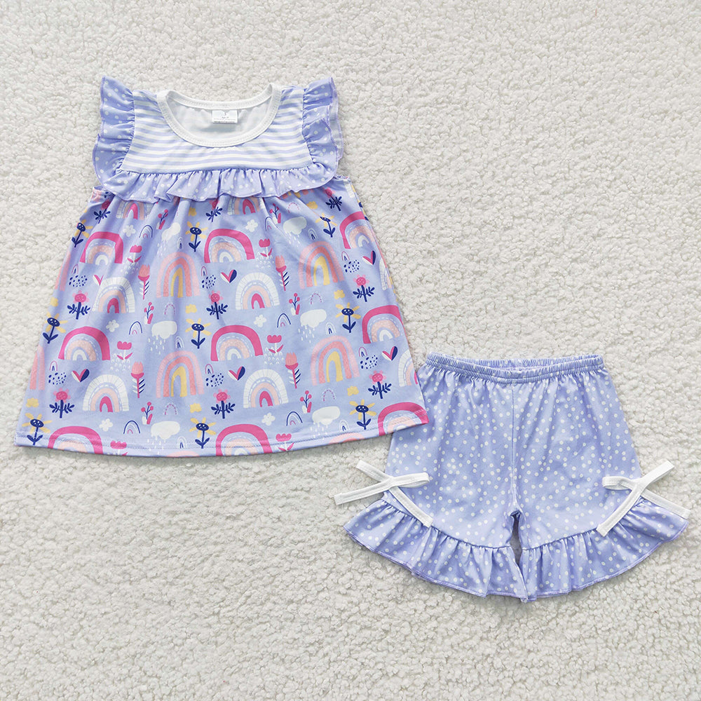 Promotion Baby Girl Floral Rainbow Shorts Summer Outfit