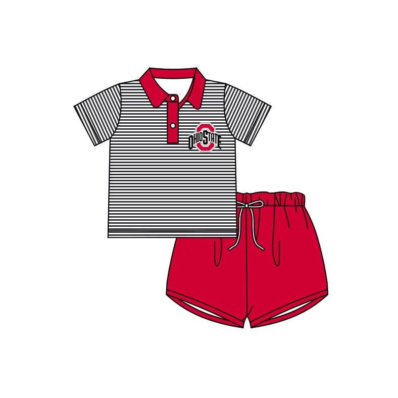 baby boy short sleeves strips shirt red shorts team set