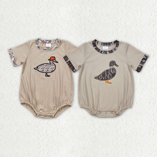 Baby Boy Infant Short Sleeves Camo Embroidery Ducks Sibling Romper RTS