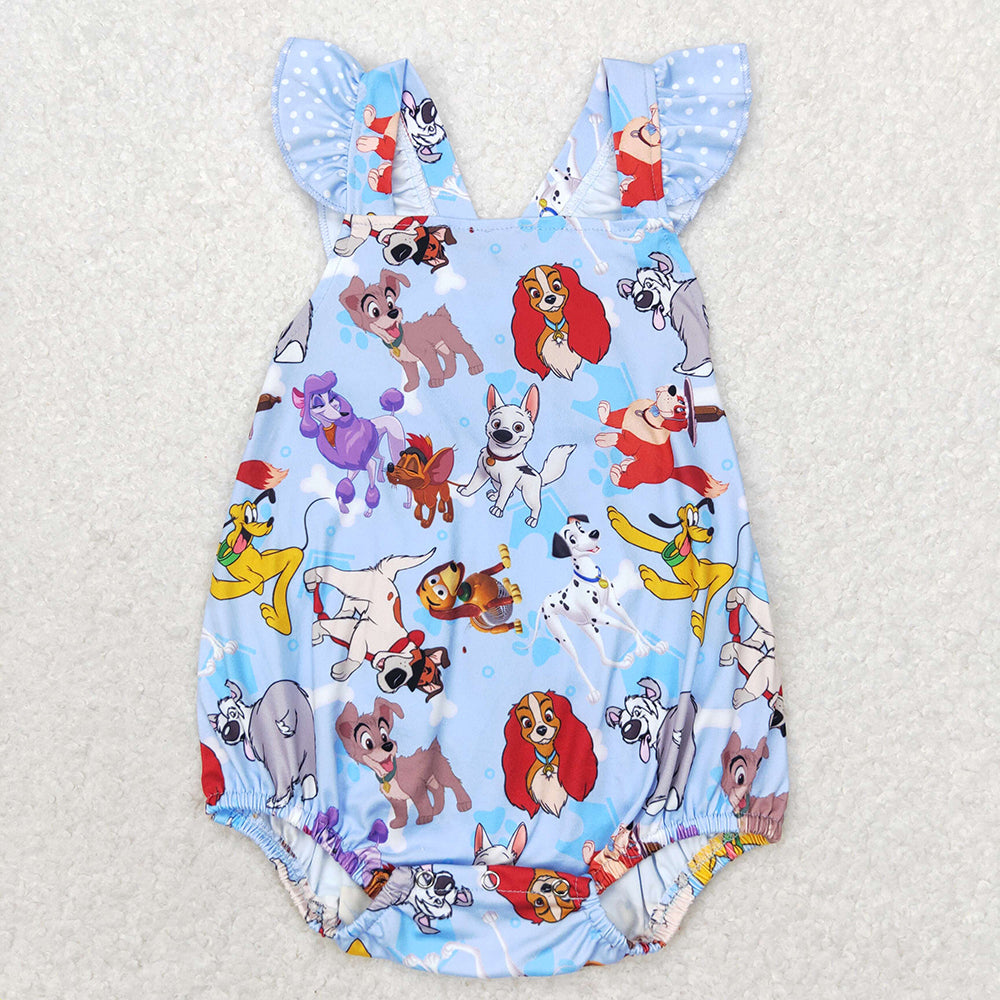 Baby Girl Sleeveless Dogs Cartoon One Piece Romper