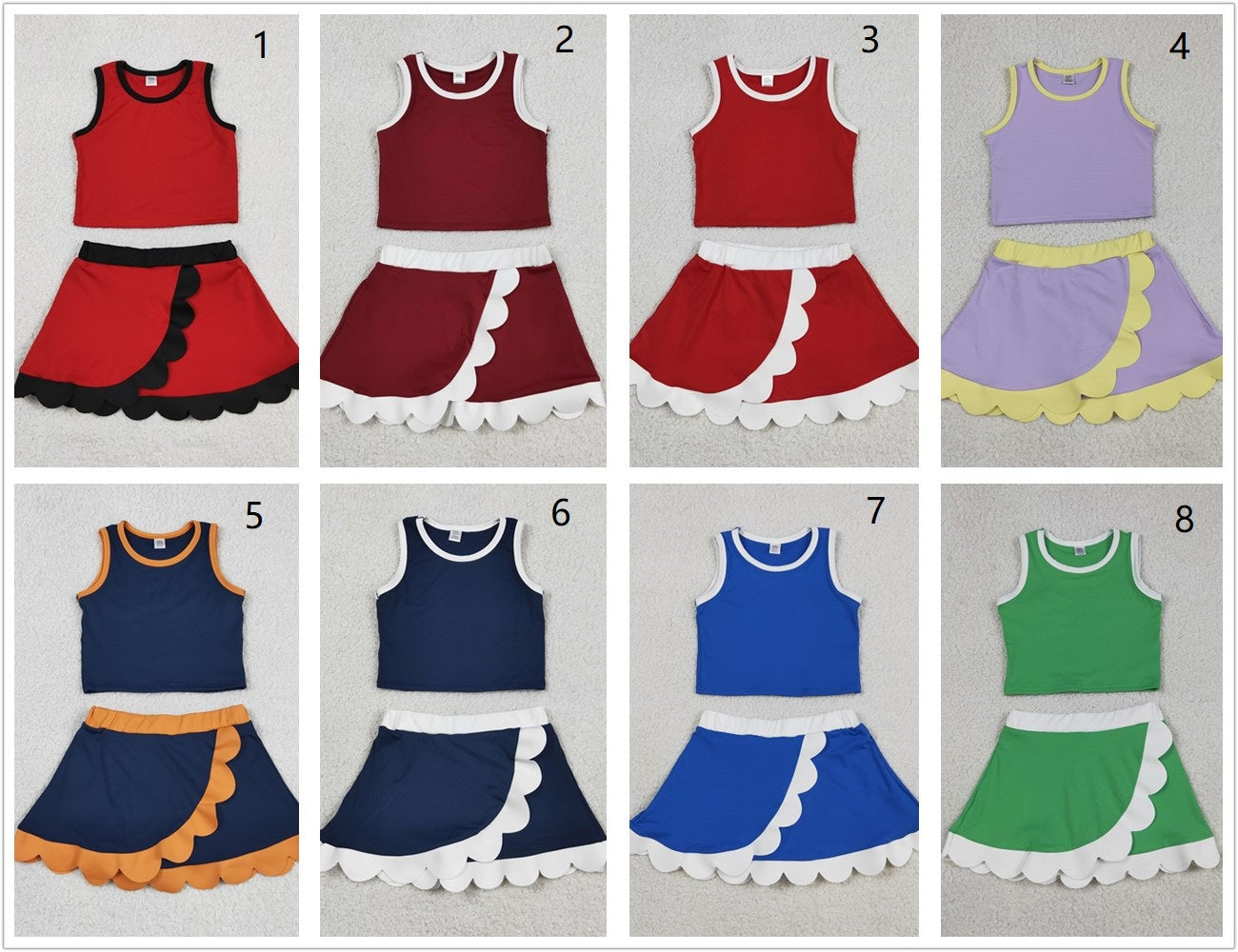 Sibling Baby Girls Kids Sleeveless Shirts Scallop Skirts Shorts Yoga Active Sets Clothes RTS