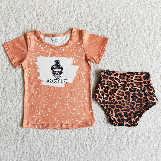 Baby GIrl Orange Glasses leopard bummie set