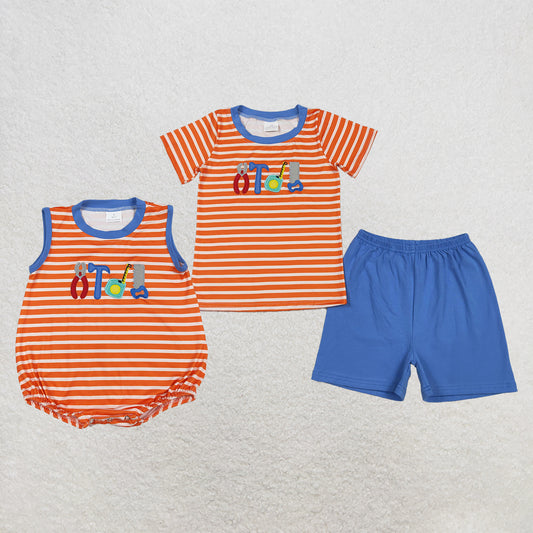 Sibling Baby Boys Kids Embroidery Tools Stripes Shirt Shorts Set Romper Summer Clothes RTS