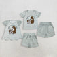 Sibling Baby Boys Girls Kids Short Sleeves Monkey Shirts Green Plaid Pockets Shorts Sets RTS