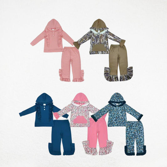 Girls Kids Long Sleeves Hoodie Shirt Ruffle Bell Pants Outfit Sibling Clothes Set RTS