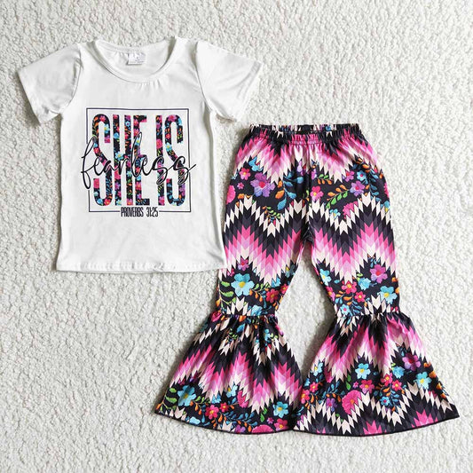 Promotion Baby girl she is fearless aztec bell pants set