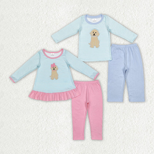 Baby Boy Girl Embroidery Dog Tops Pants Sibling Set