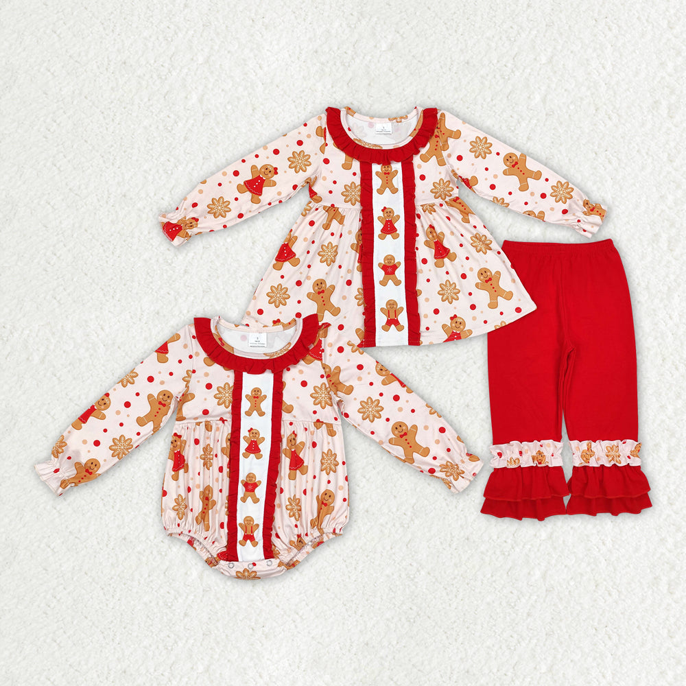 Baby Girl Long Sleeves Christmas Gingerbread Sibling Romper Clothes Set