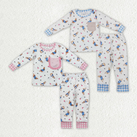 Baby Boy Girl Long Sleeves Easter Rabbits Pocket Shirt Pants Sibling Pajamas Clothing Set