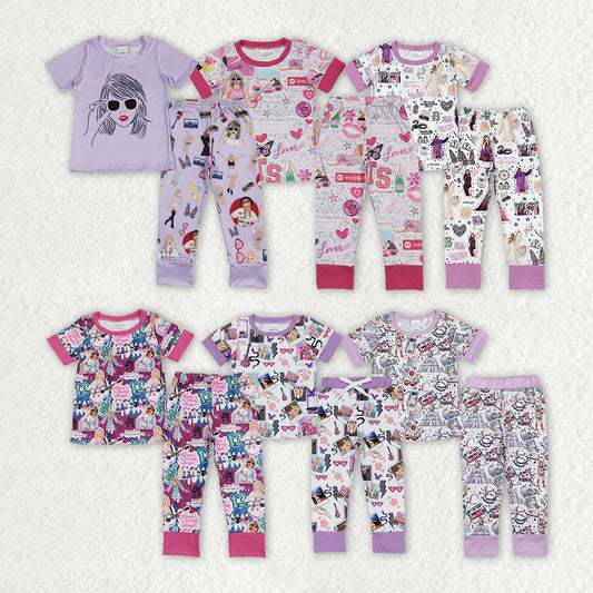 Baby Girl Short Sleeves Singer Shirt Pants Sibling Pajamas Clothes Set