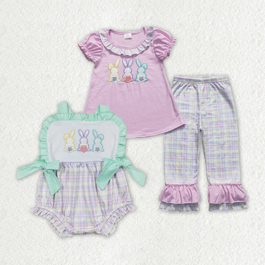 Baby Girl Embroidery Easter Rabbits Sibling Romper Clothes Outfit
